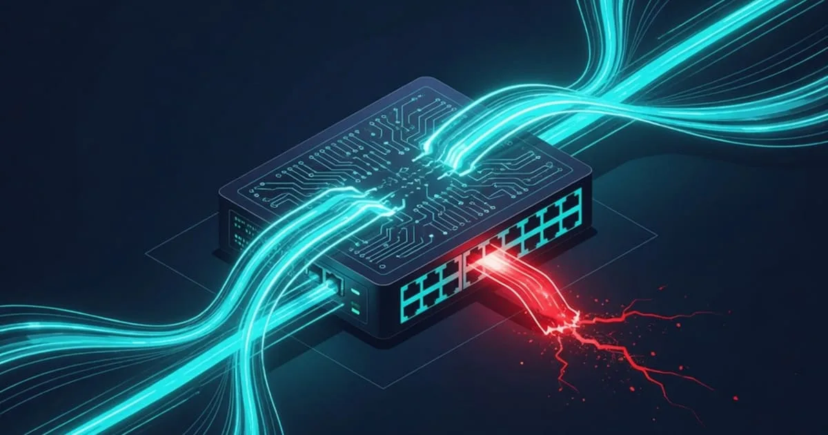 Chart: per-interface bandwidth on a Cisco switch over 24 hours with a link-down event marked