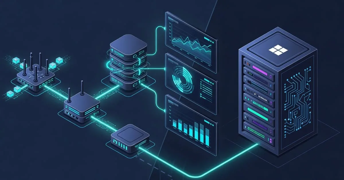 Architecture diagram of an SNMP Grafana dashboard: agent to poller to time-series database to Grafana visualization