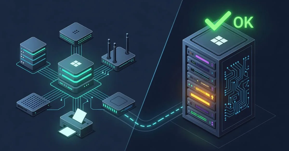 Illustration showing an HTTP check going green while SNMP health graphs reveal a disk filling toward capacity on the same host