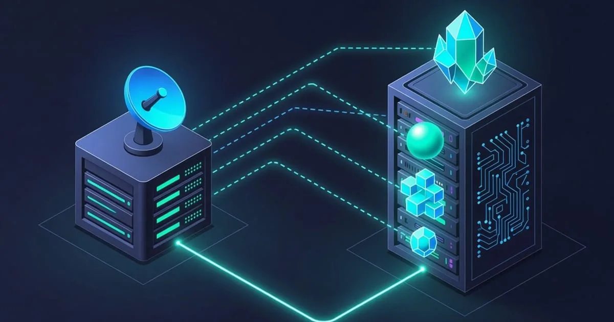 Diagram of an SNMP server monitoring setup: an external manager polling a server's snmpd agent over UDP 161 for CPU, memory, disk and uptime OIDs