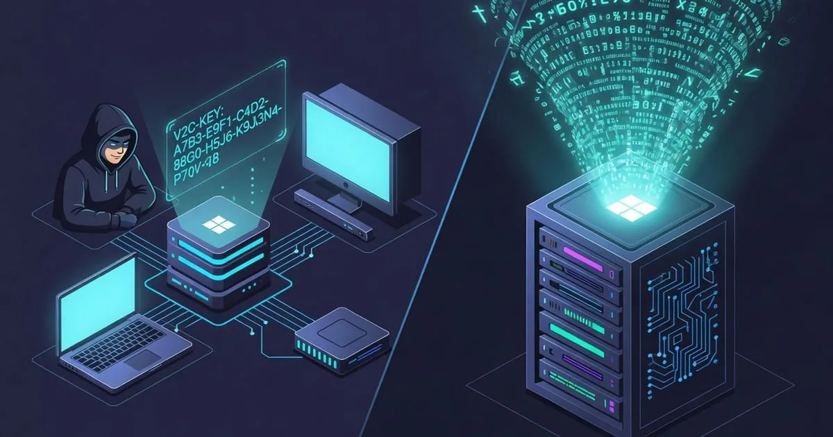 Illustration of a clear-text SNMPv2c community string being read off the wire by an eavesdropper compared with an encrypted SNMPv3 session