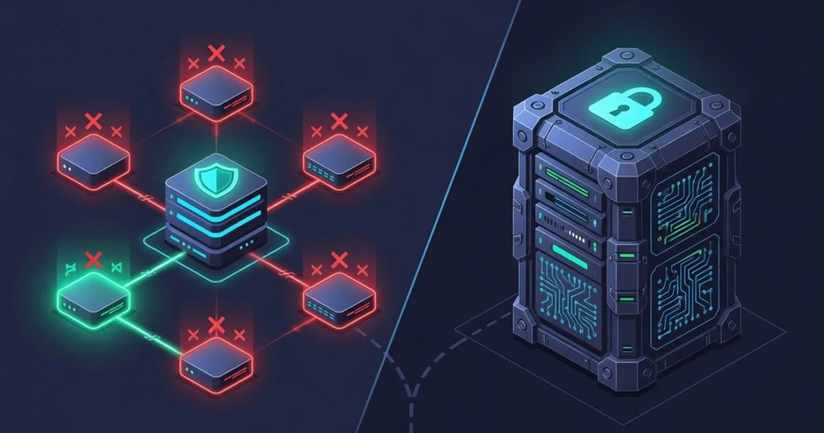 Illustration of a hardened SNMP agent bound to a management interface, firewalled to a single collector, with an external monitor verifying it from outside the network