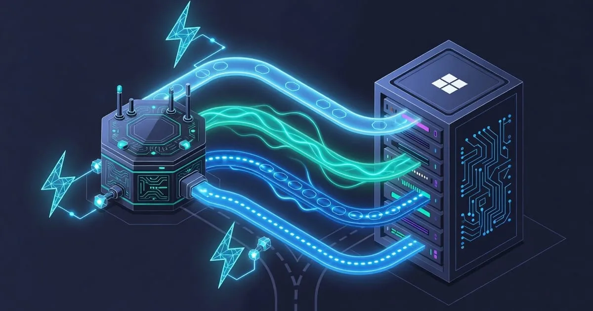 Diagram: an external SNMP poller reading a server's supply-rail voltage OID over UDP from beyond the local network