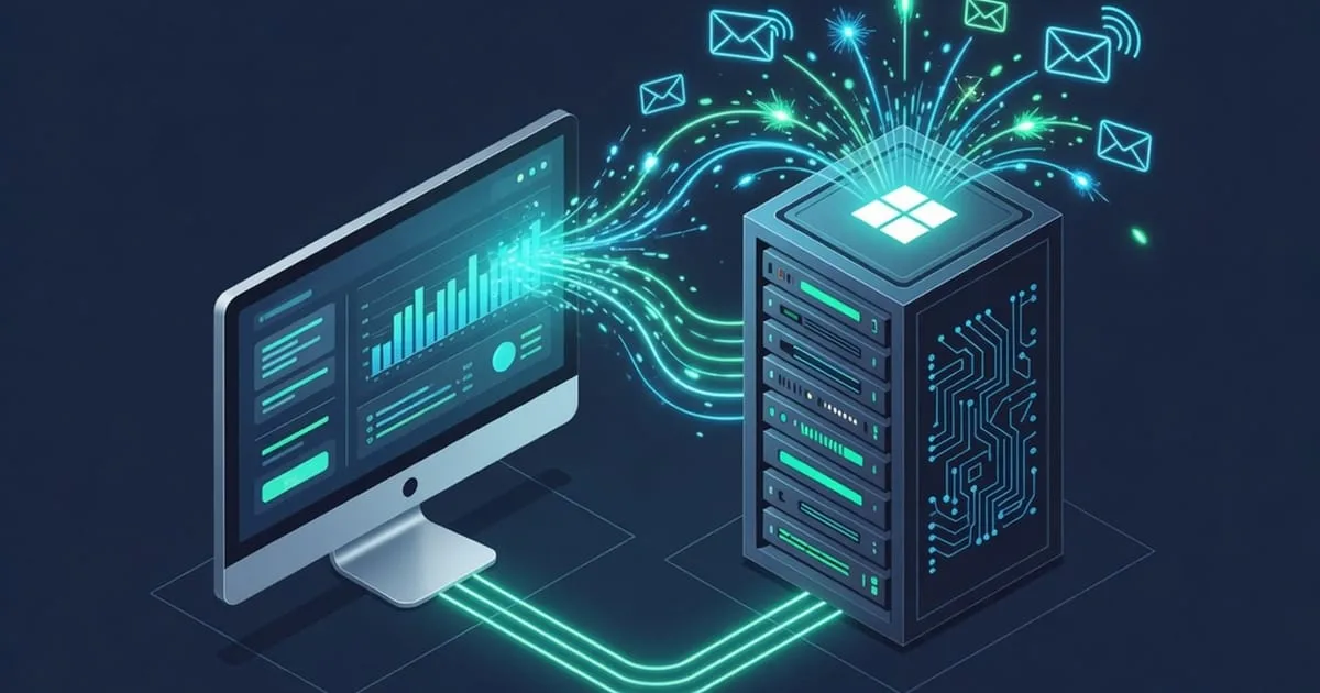 Diagram of an external monitor polling a Windows Server SNMP agent over UDP and sending email and SMS alerts
